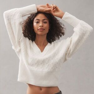 Pilcro by Anthropologie NWT V-Neck Drop Shoulder Cable Sweater Ivory Women’s XL
